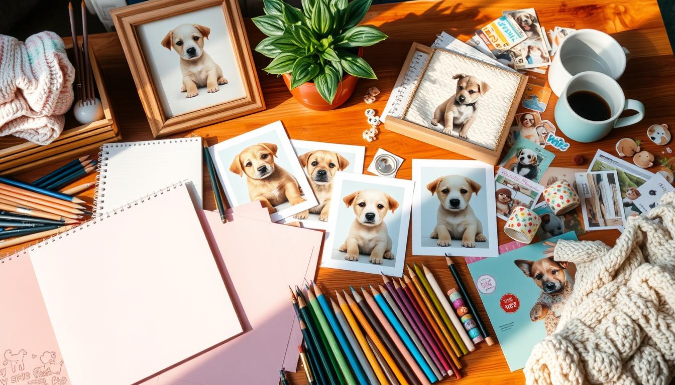 boho-puppy-mood-board-with-rattan-bed-and-macrame-decor