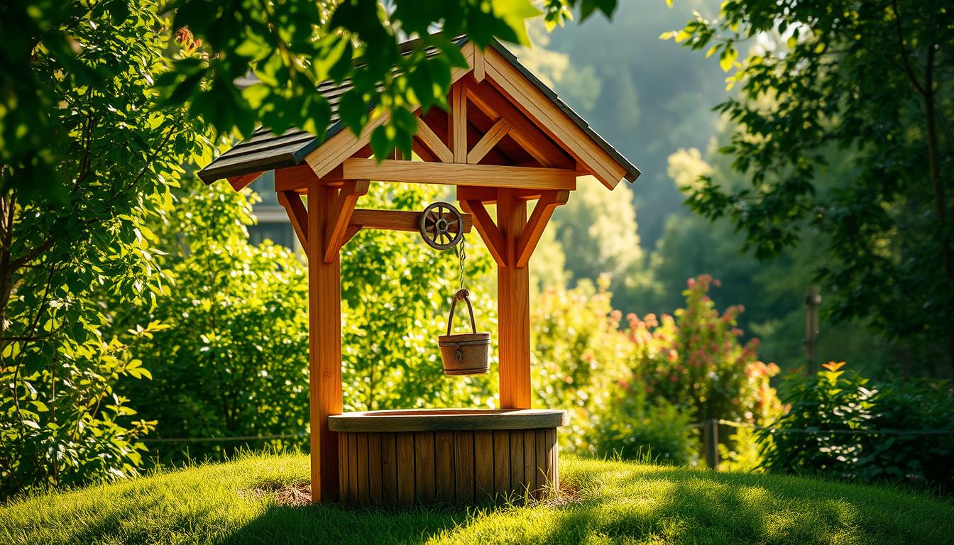 Hexagonal-Cedar-Wishing-Well-With-Shingled-Roof-Design