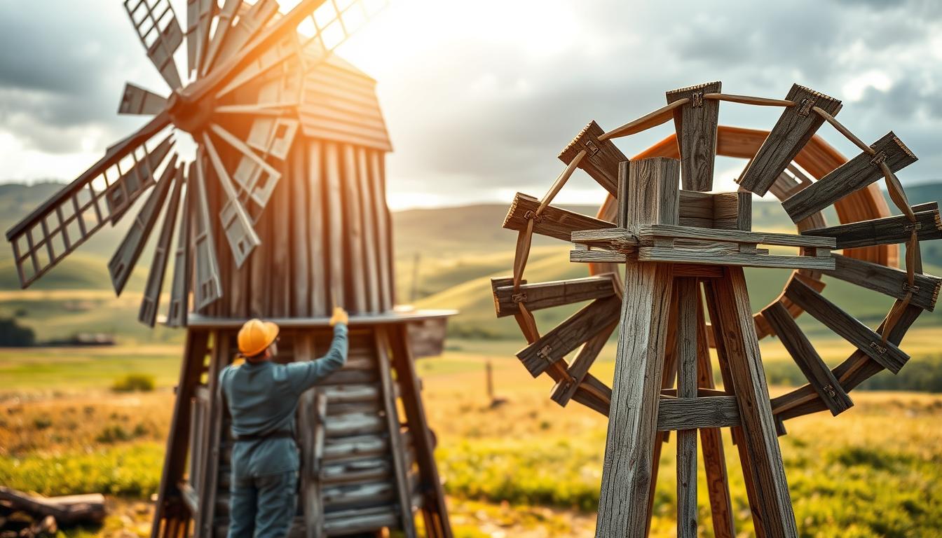 Weather-resistant-DIY-wooden-windmill-with-protective-sealant-application