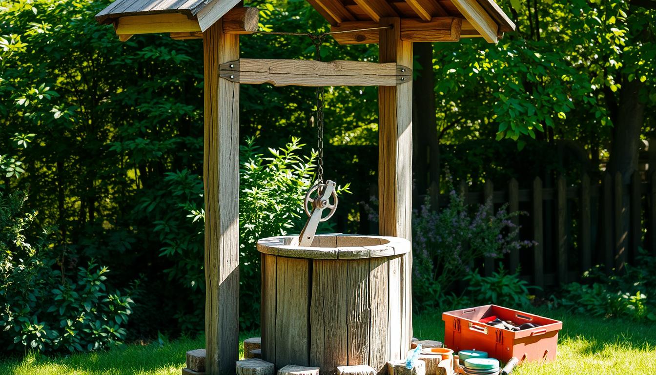 Illuminated-Night-Time-Wooden-Wishing-Well-With-Solar-Lights