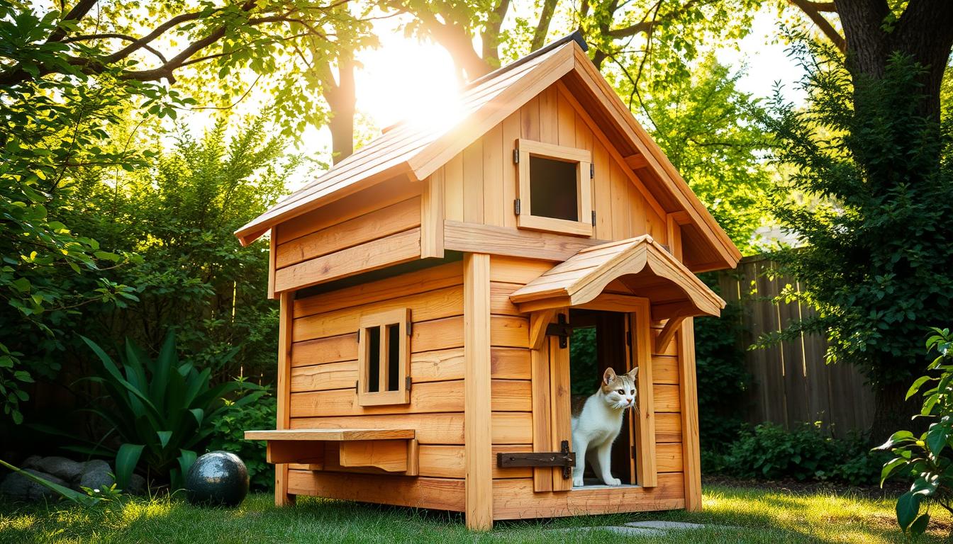 Rustic-Weatherproof-Cat-House-With-Protected-Entrance