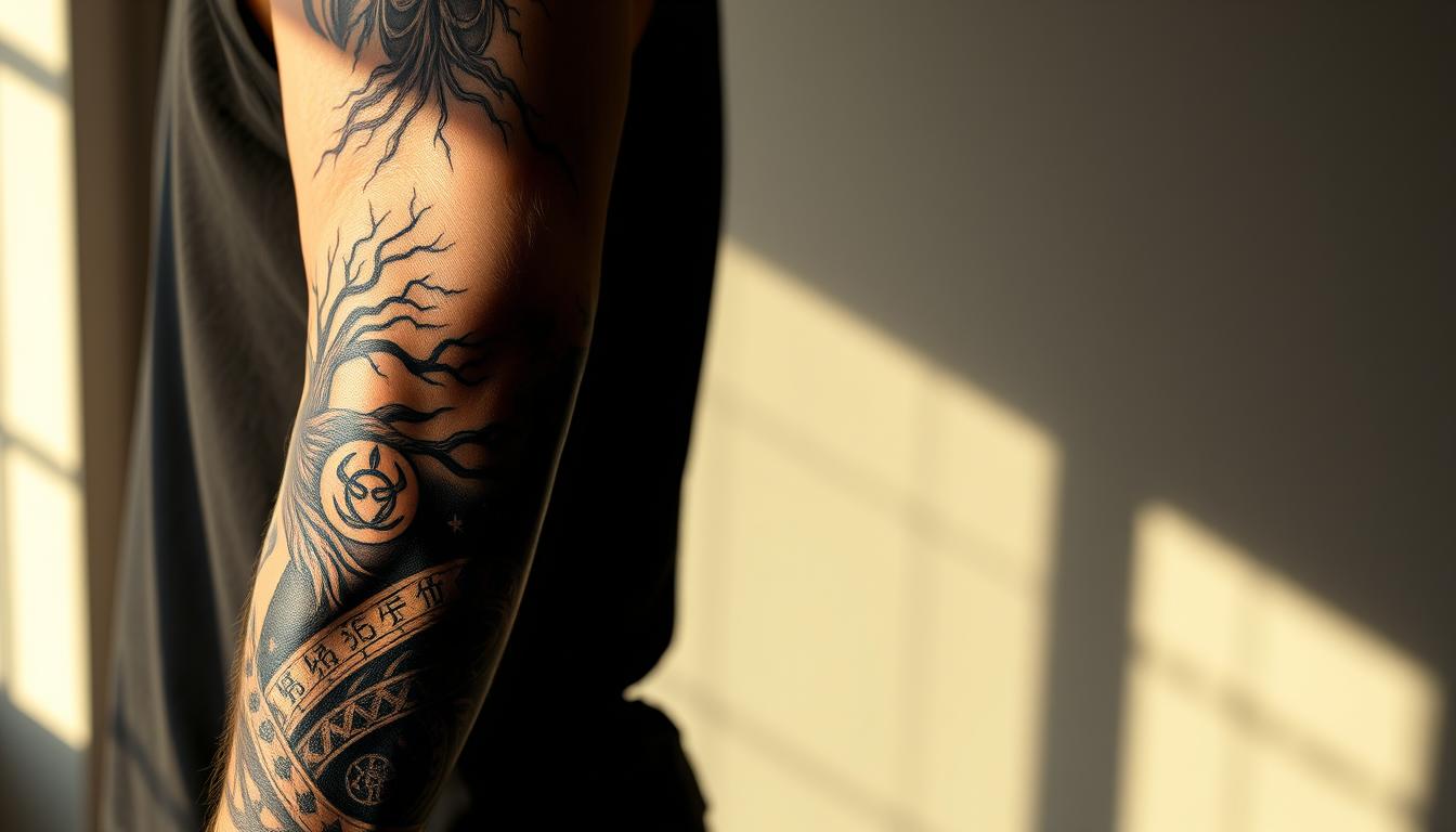 sleeve-viking-tattoo-with-longship-and-battle-scene