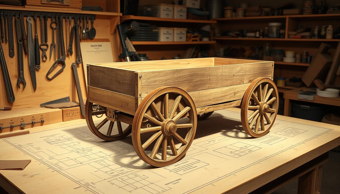 DIY-wooden-wagon-construction-showing-wheel-attachment-process