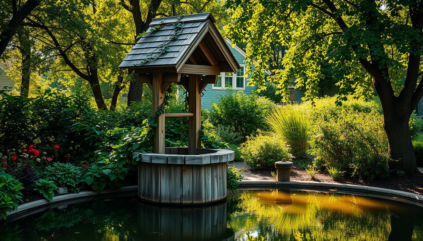 Japanese-Inspired-Wooden-Wishing-Well-With-Stone-Base