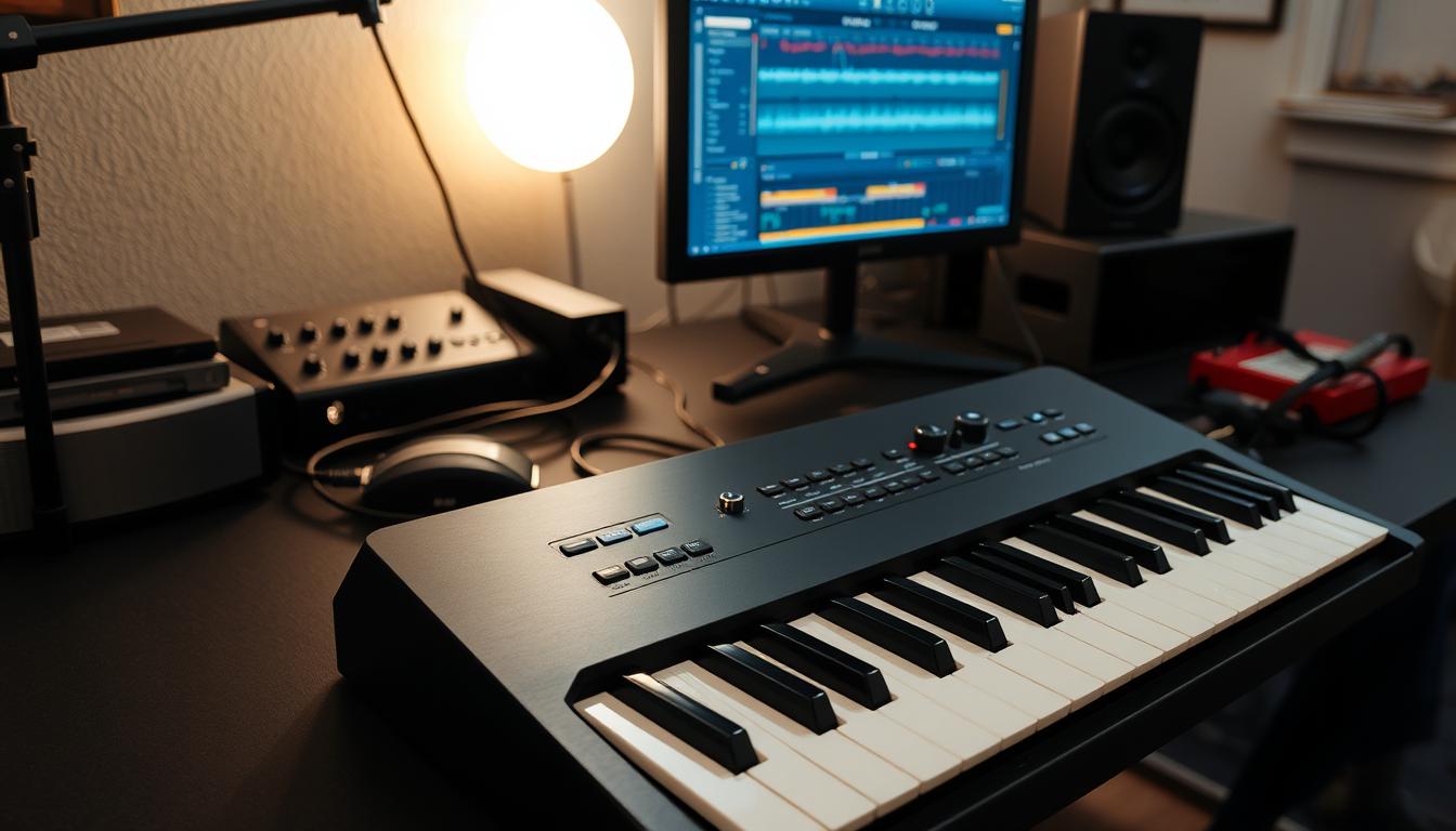 لوحة مفاتيح MIDI متصلة ببرنامج Music Studio