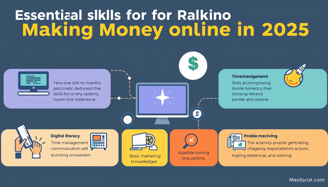 Visual representation of essential digital skills for online income