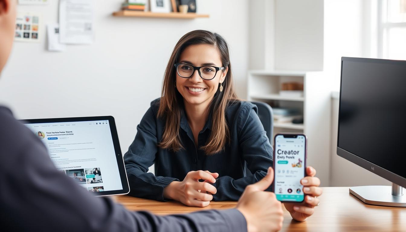 Person engaging with followers across multiple creator platforms