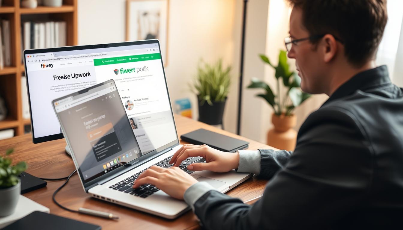Person working on freelance projects on a laptop