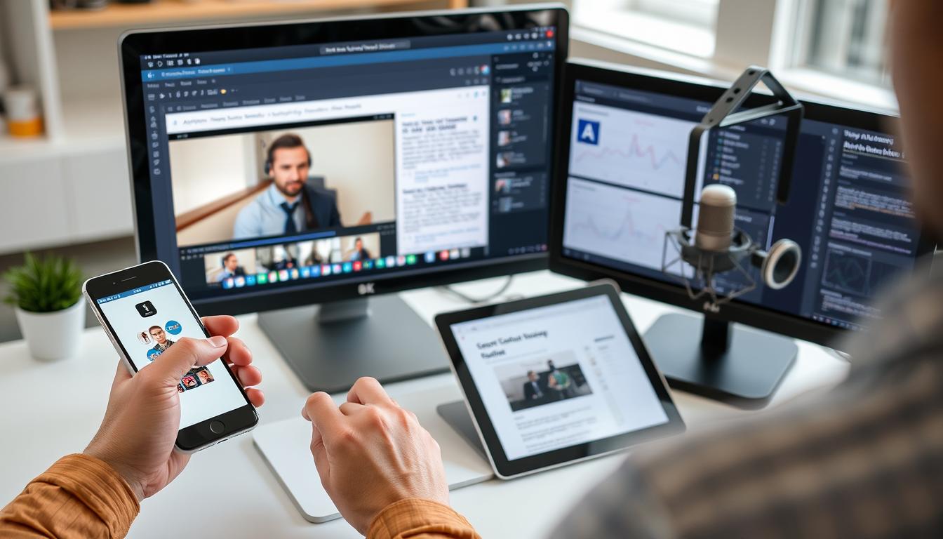 Person creating content for multiple digital platforms
