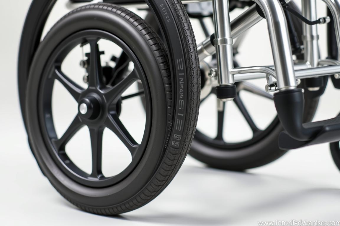 Detalhes das rodas e freios da Cadeira de Rodas CDS Modelo Econômica