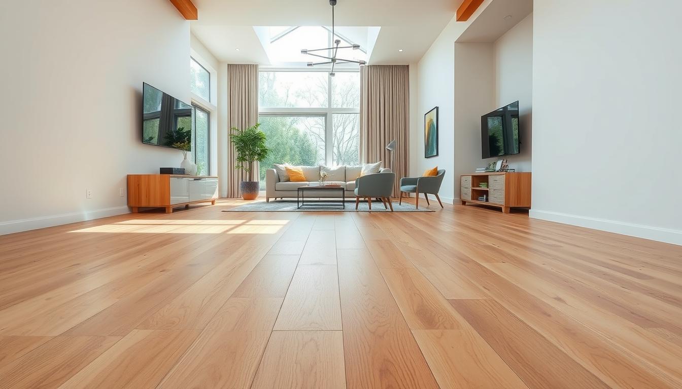 Oak wood flooring in a modern home showing natural grain patterns