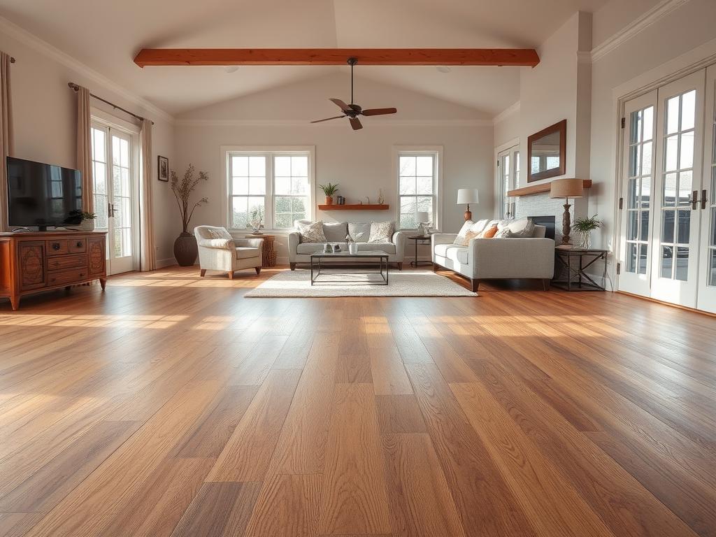 Oak wood flooring in a spacious living room