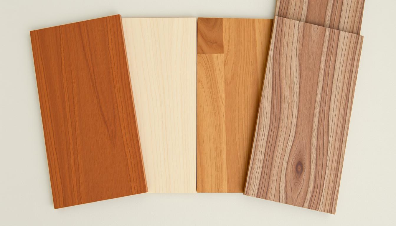 Comparison of different hardwood samples showing oak, maple, cherry and walnut
