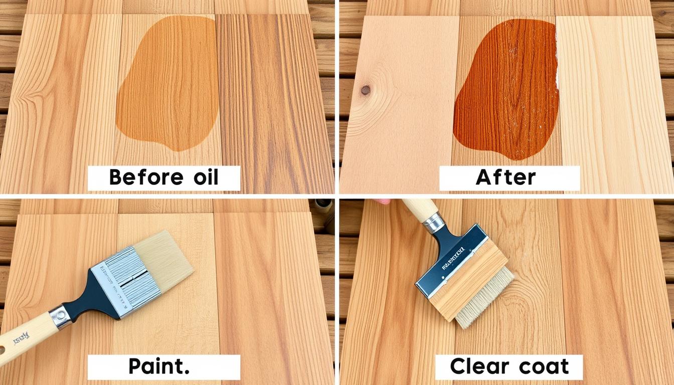 Demonstration of different wood finishing techniques and results