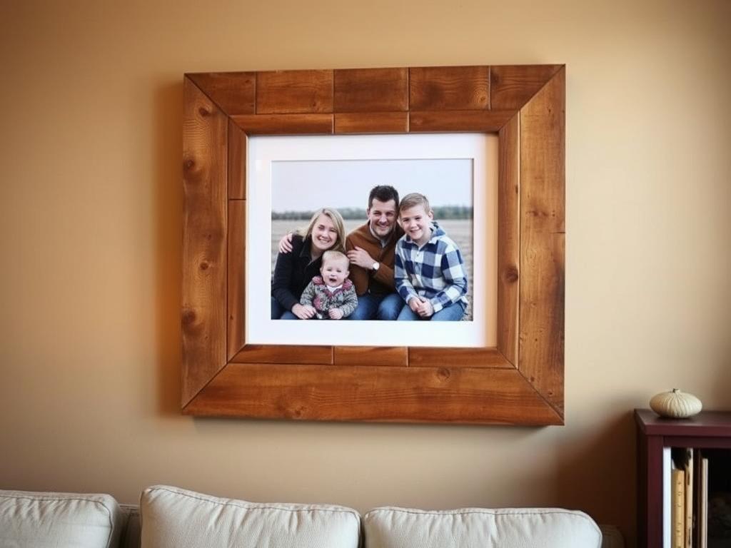 Rustic pallet wood picture frame displaying a family photo