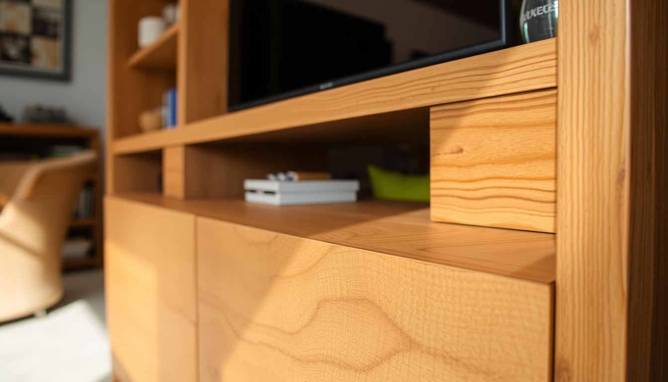 Finished oak wood project in a home setting showing natural beauty