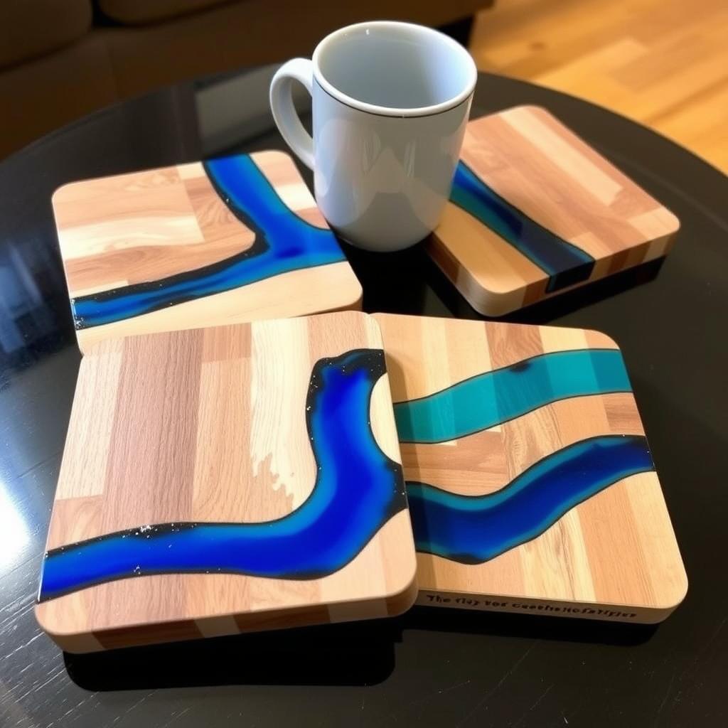 DIY wooden coasters with colorful resin accents made from scrap wood