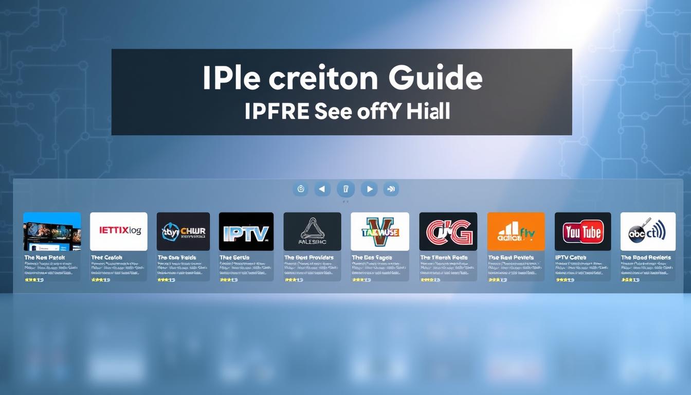 A sleek, modern selection guide for IPTV free trial services. The foreground features a clean grid layout showcasing various IPTV providers, each with a crisp thumbnail, service name, and brief description. The middle ground has a minimalist control panel with toggles to filter and sort the options. The background has a subtle technology-inspired pattern, perhaps a circuit board or web of data nodes, in shades of blue and gray that convey a sense of digital connectivity. Soft, directional lighting illuminates the scene, creating depth and highlighting the key elements. The overall aesthetic is professional, informative, and visually appealing, reflecting the topic of choosing the right IPTV free trial service.
