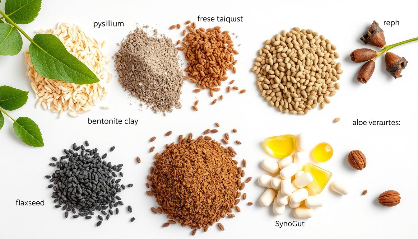 Natural ingredients found in SynoGut supplement displayed together
