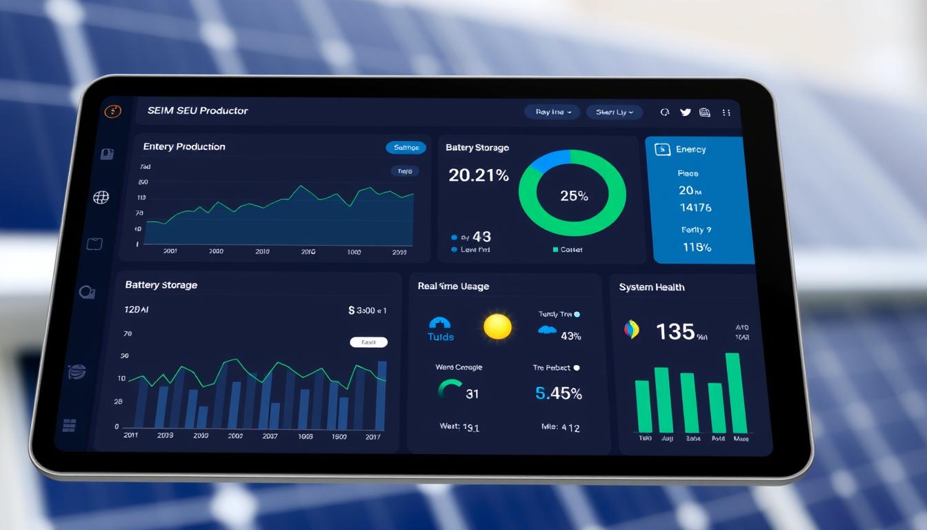 SEU system dashboard showing energy production, storage, and usage metrics