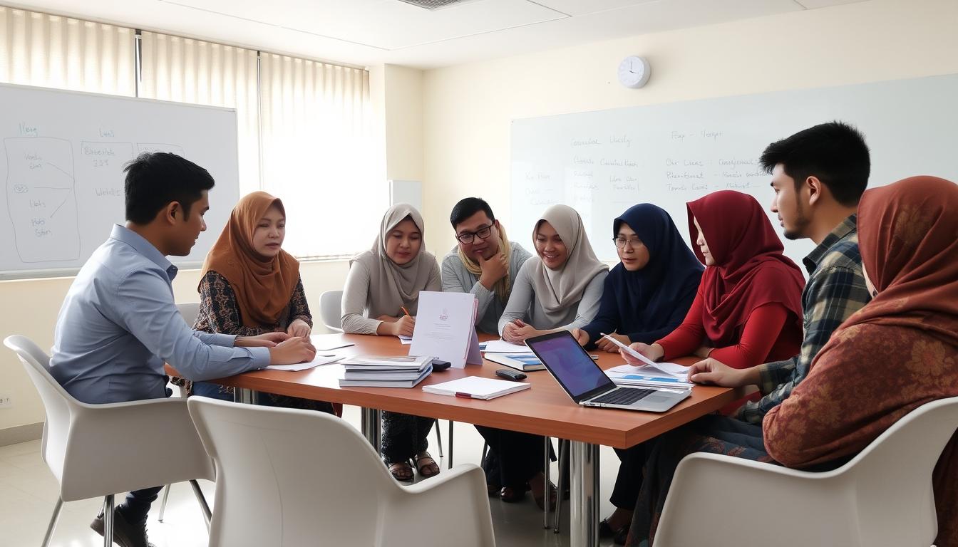 Tim pengembang kurikulum blended learning lokal sedang merencanakan implementasi di sekolah Indonesia