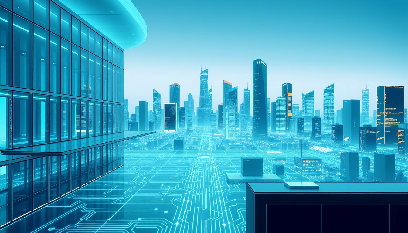 A digital legal framework depicted as a sleek, modern architectural structure with clean lines and a minimalist design. The foreground showcases the main components - a series of interconnected glass and steel modules representing policies, regulations, and guidelines. The middle ground features a complex network of digital pathways and circuits, symbolizing the technological infrastructure that underpins the legal framework. In the background, a cityscape of futuristic skyscrapers and smart devices conveys the broader digital landscape. The lighting is cool and evenly distributed, creating a sense of order and efficiency. The overall mood is one of sophistication, progress, and a well-designed, technologically-advanced legal system.