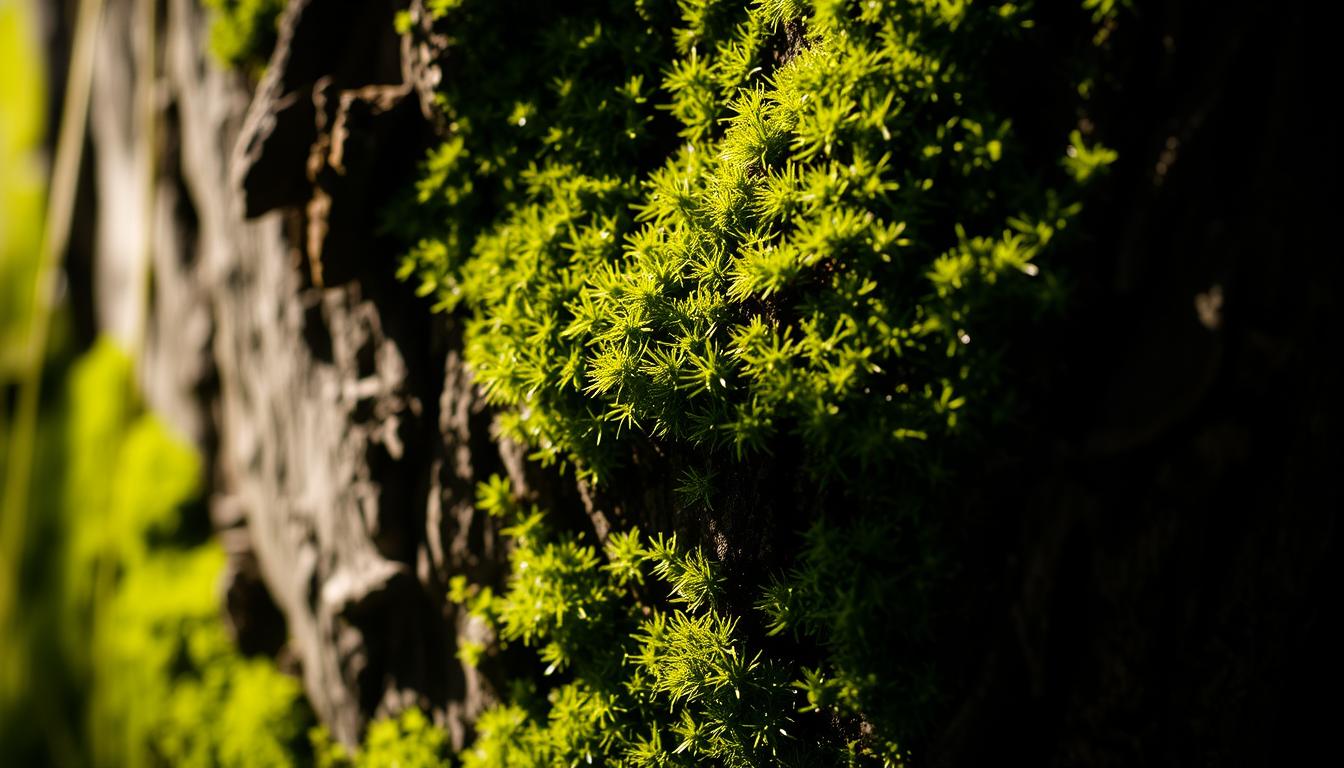 A lush, close-up view of a moss-covered tree trunk, illuminated by soft, diffused natural lighting that casts gentle shadows. The bark is textured and weathered, with delicate tufts of verdant moss clinging to its surface, creating a captivating contrast between the rough and the soft. The composition emphasizes the intricate patterns and textures of the moss, inviting the viewer to appreciate the intricate beauty of this understated plant. The image conveys a sense of tranquility and a connection to the natural world, highlighting the importance of caring for these delicate ecosystems.