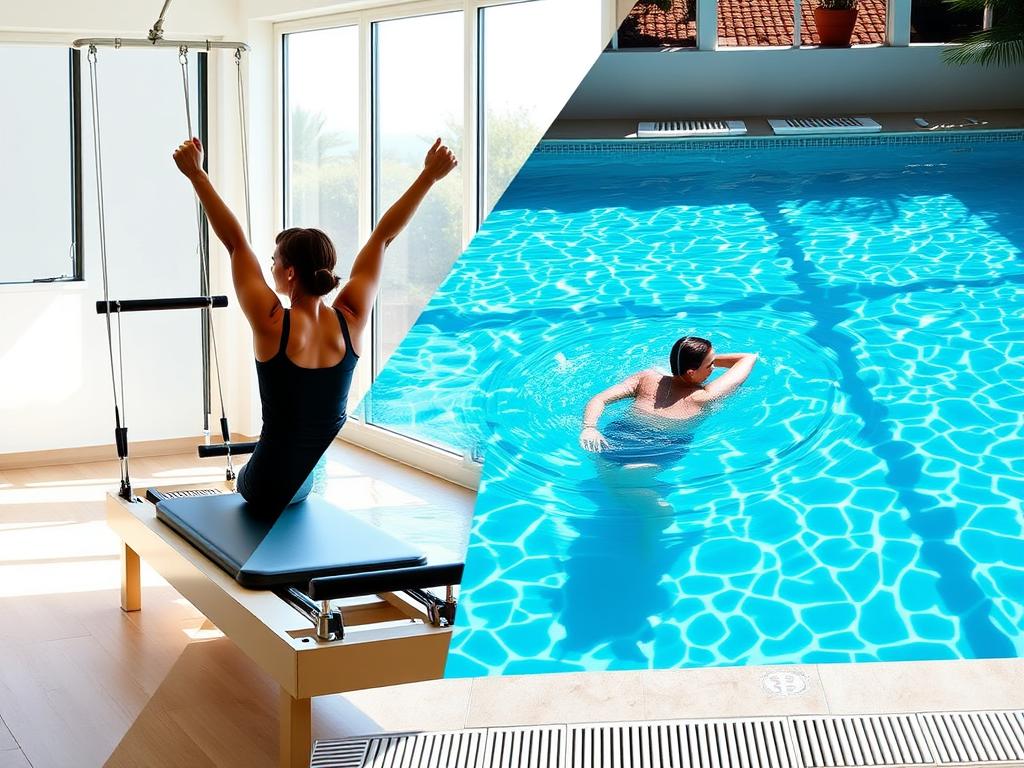 Kelas pilates indoor dan berenang di kolam terbuka