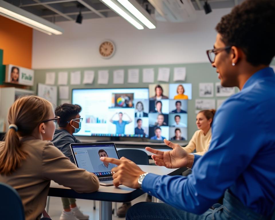 Strategi motivasi dalam konteks E-learning sinergis yang menunjukkan interaksi siswa dan guru