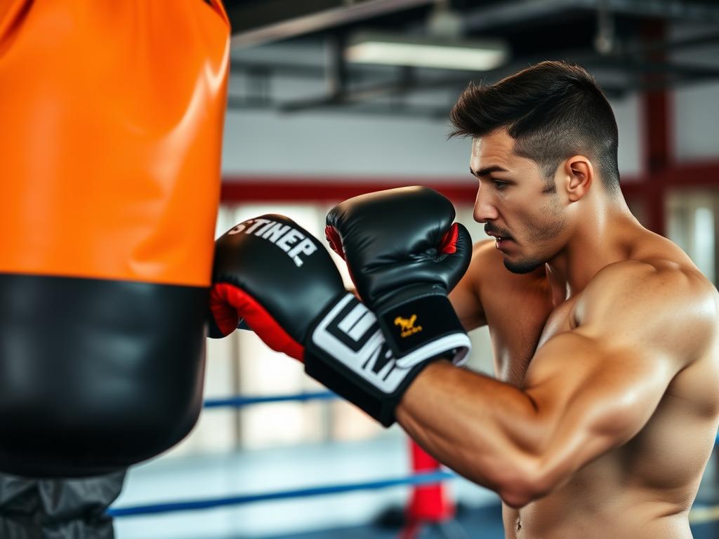 Atlet tinju berlatih dengan speed bag untuk meningkatkan kecepatan tangan