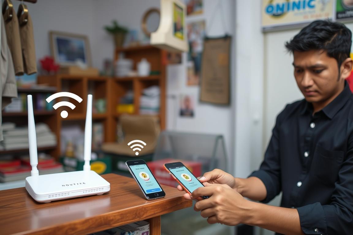 Penggunaan koneksi internet aman untuk transaksi QRIS di toko UMKM