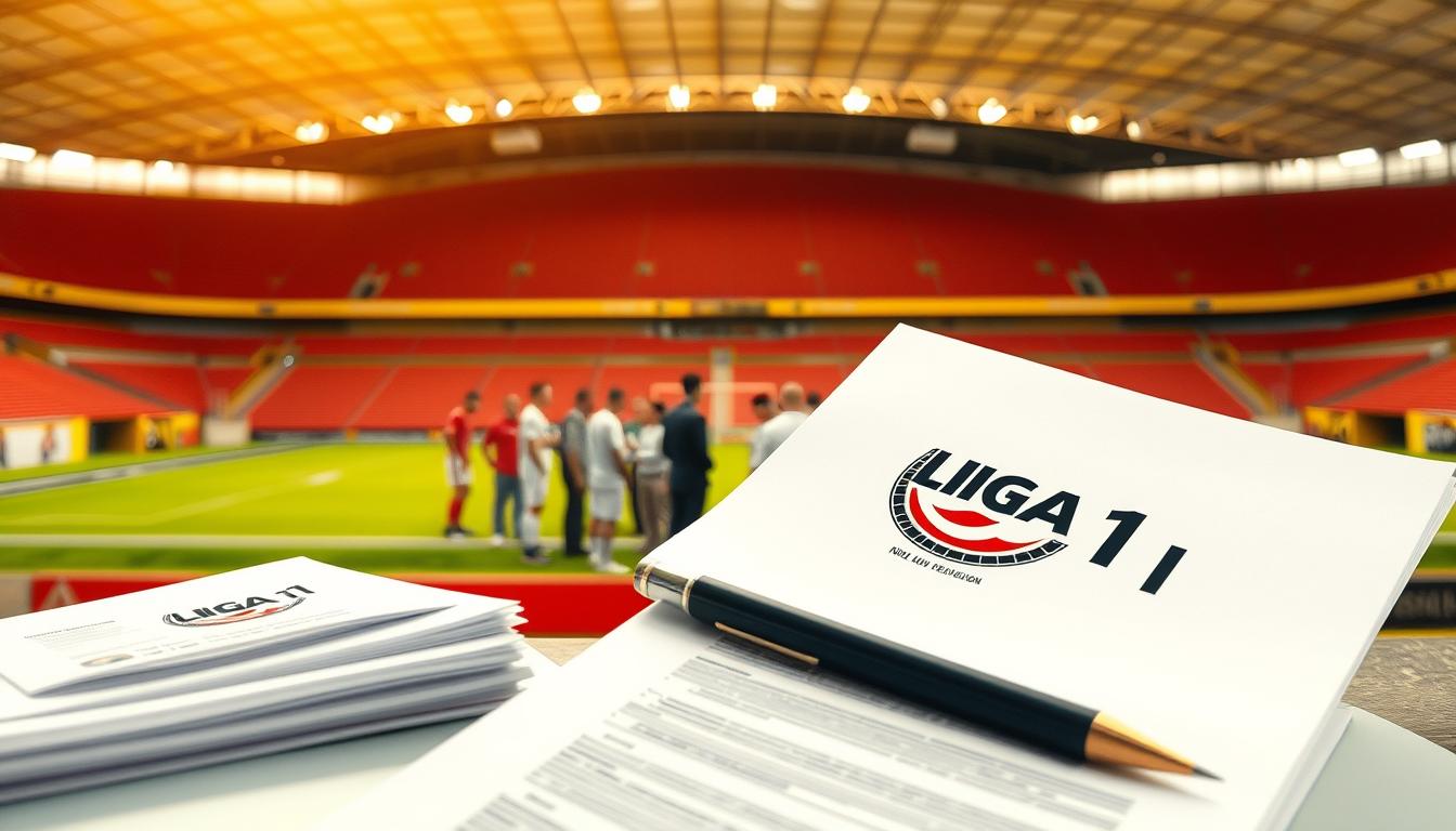 A high-resolution image of the regulations and policies governing Liga 1, the top professional football league in Indonesia. The foreground shows a stack of official documents with the Liga 1 logo prominently displayed, conveying a sense of authority and structure. In the middle ground, a group of football players and officials gather, engaged in discussion, representing the implementation and enforcement of these regulations. The background depicts a modern sports stadium, with its clean lines and vibrant colors, symbolizing the professional and organized nature of the league. The lighting is warm and natural, creating a tone of professionalism and transparency. The overall composition and style aim to communicate the comprehensive and well-defined nature of the Liga 1 regulations, essential for the smooth operation and success of the Indonesian football league.