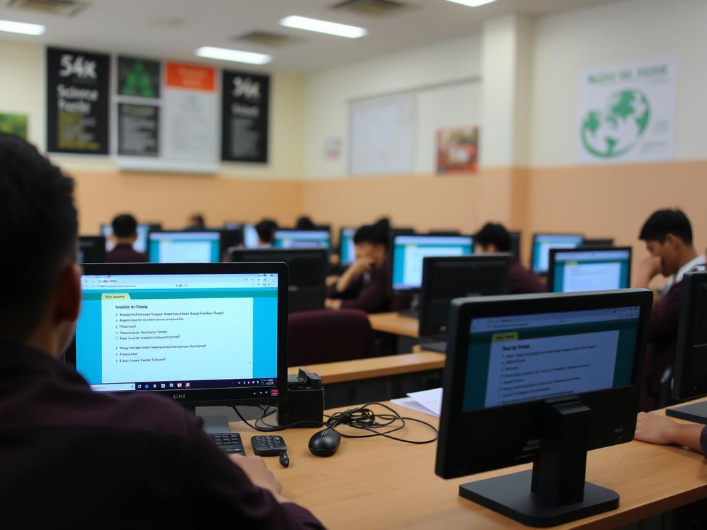 Siswa SMP mengerjakan kuis online Moodle pada pelajaran IPA