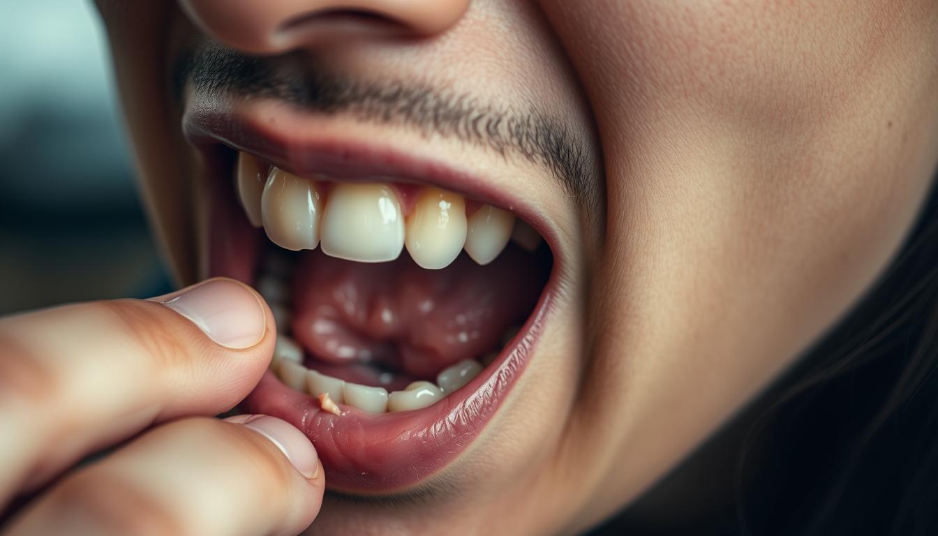A close-up, high-resolution image of a person's mouth and jaw area, clearly showing the process of chewing and masticating food. The teeth should be visible, with the jaw moving up and down in a natural, rhythmic motion. The lighting should be soft and diffused, emphasizing the textures and details of the facial features. The background should be blurred and out of focus, keeping the attention on the act of chewing. The overall mood should be one of focus and mindfulness, conveying the importance of proper mastication for effective digestion.