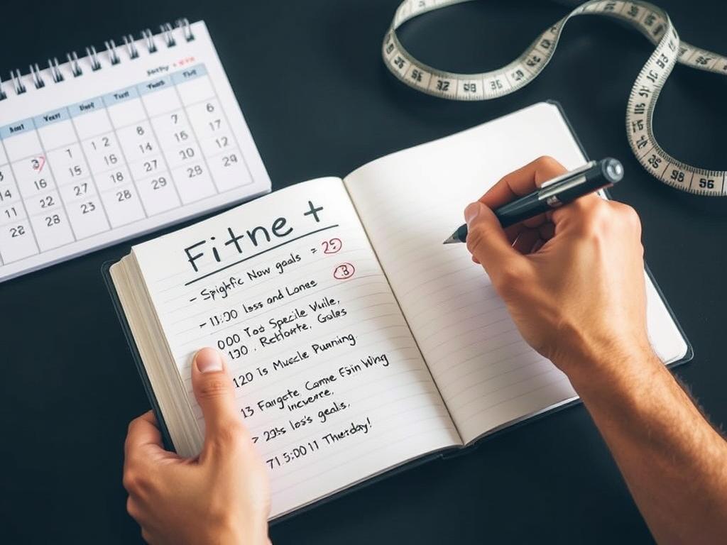 Seseorang menulis tujuan kebugaran spesifik dalam buku catatan