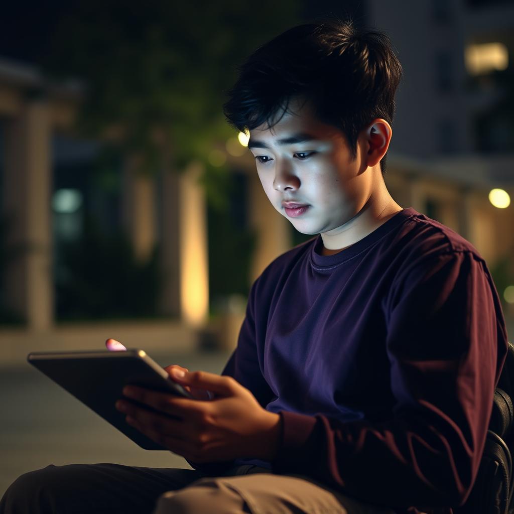 Siswa mengakses materi pembelajaran di malam hari melalui tablet