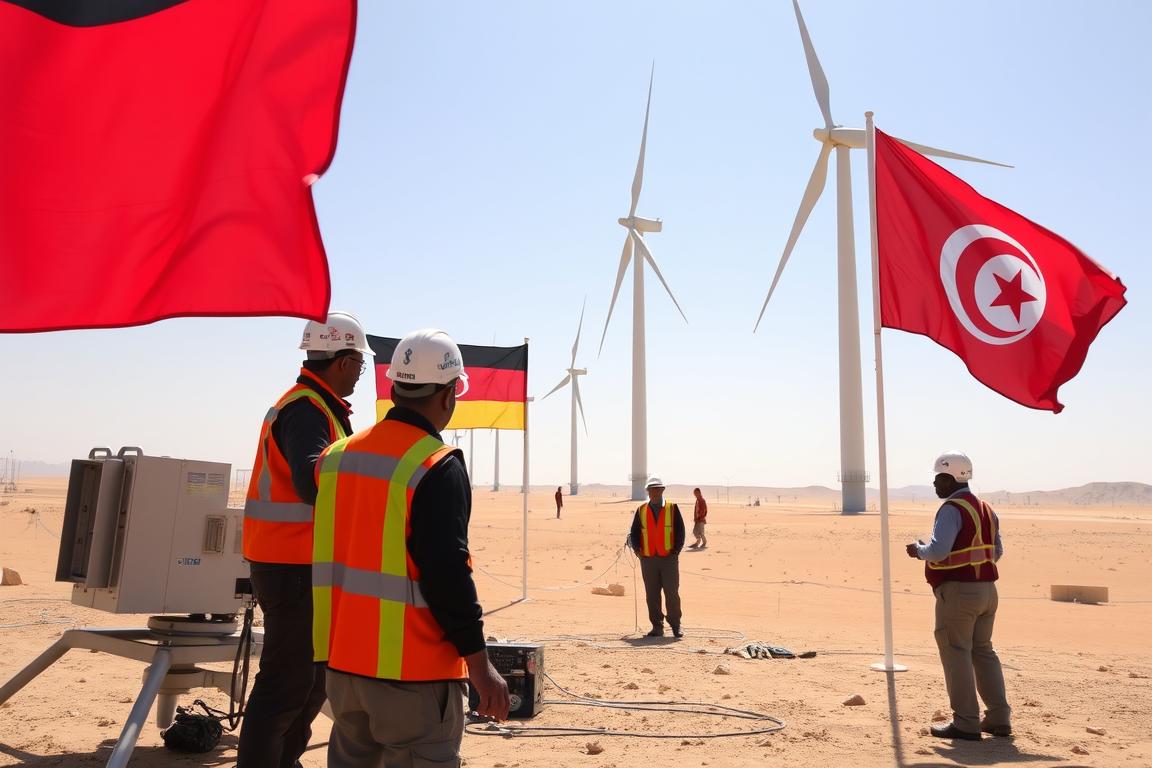 Proyek kerja sama energi angin Jerman-Afrika Utara dengan turbin angin di gurun dan teknisi dari kedua negara