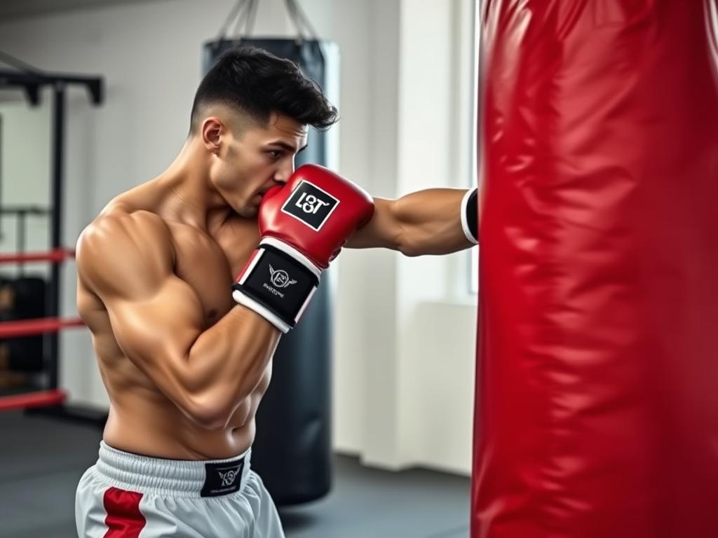 Atlet tinju berlatih dengan heavy bag untuk meningkatkan power pukulan