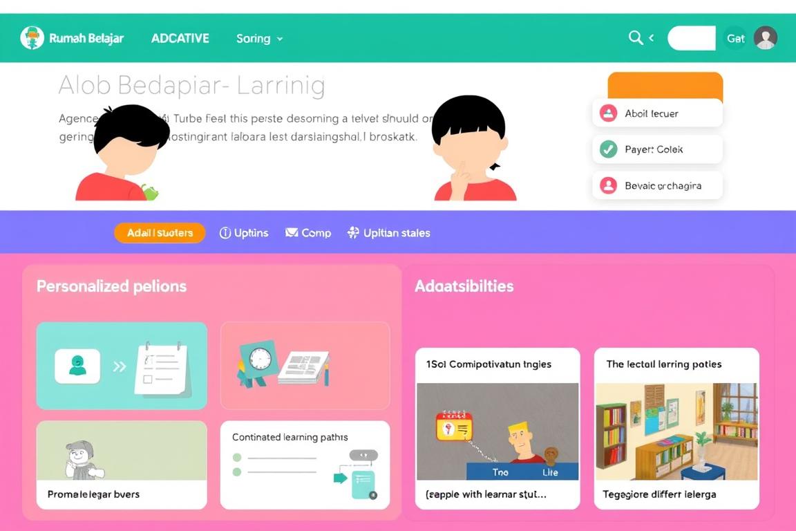 Screenshot of Rumah Belajar platform showing adaptive features for students with special needs