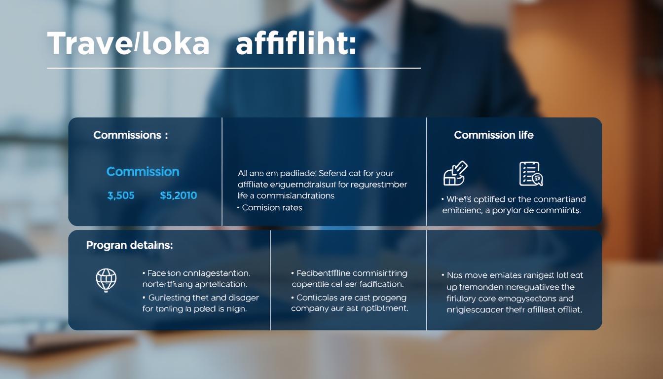 A well-structured commission structure for Traveloka affiliate program, presented in a clean, professional manner. The image shows a sleek, minimalist infographic with clear sections outlining the commission rates, commission life, and key program details. The design uses a muted color palette of blues and grays, with crisp typography and simple icons to convey the information. The overall mood is one of clarity and transparency, reflecting the importance of understanding the affiliate program's terms. The composition places the key details in the foreground, with a blurred background suggesting a corporate or financial setting. The lighting is soft and even, creating a sense of balance and professionalism.