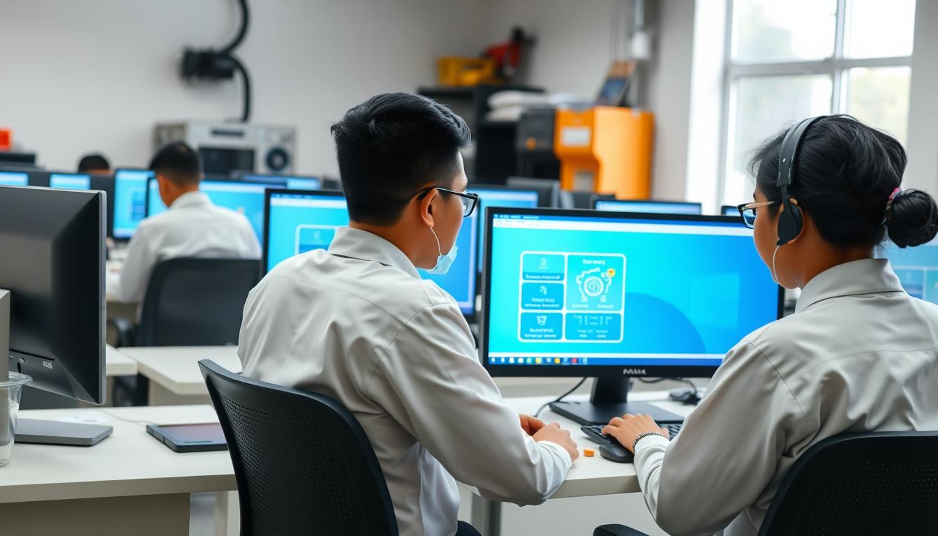 Peserta didik pendidikan vokasi menggunakan platform e-learning di laboratorium komputer