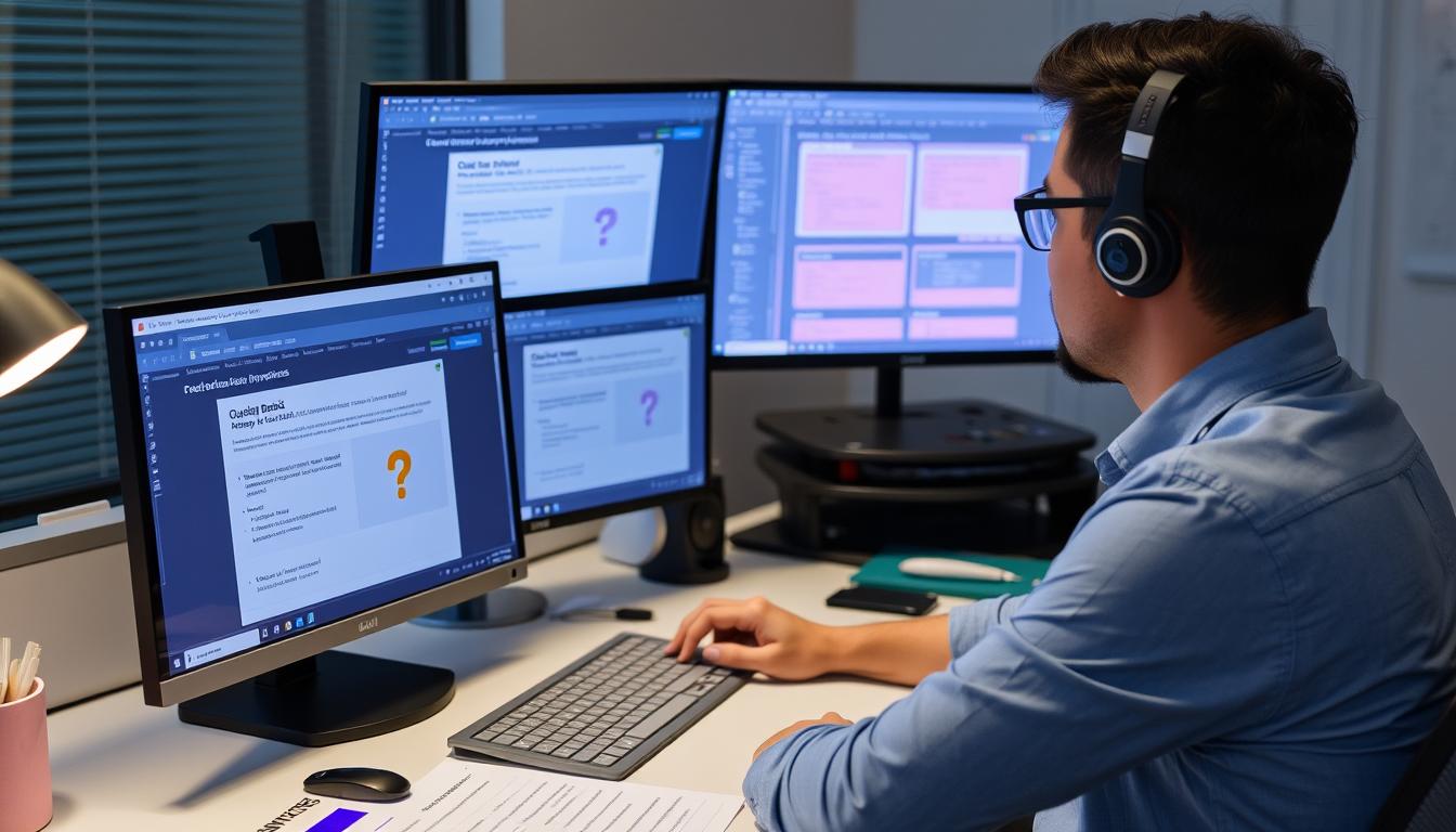 Instructional designer creating an online quiz following best practices, demonstrating design principles for online quiz effectiveness in e-learning