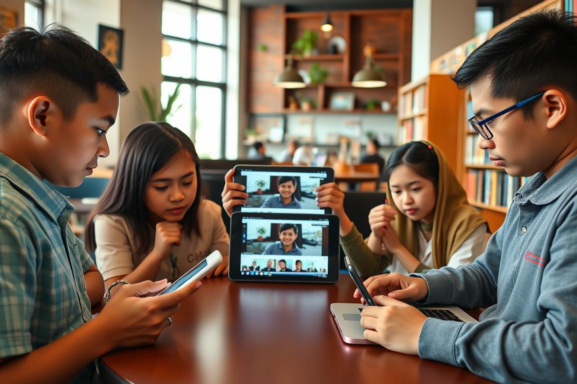 Siswa mengakses video tutorial pembelajaran digital fleksibel melalui berbagai perangkat