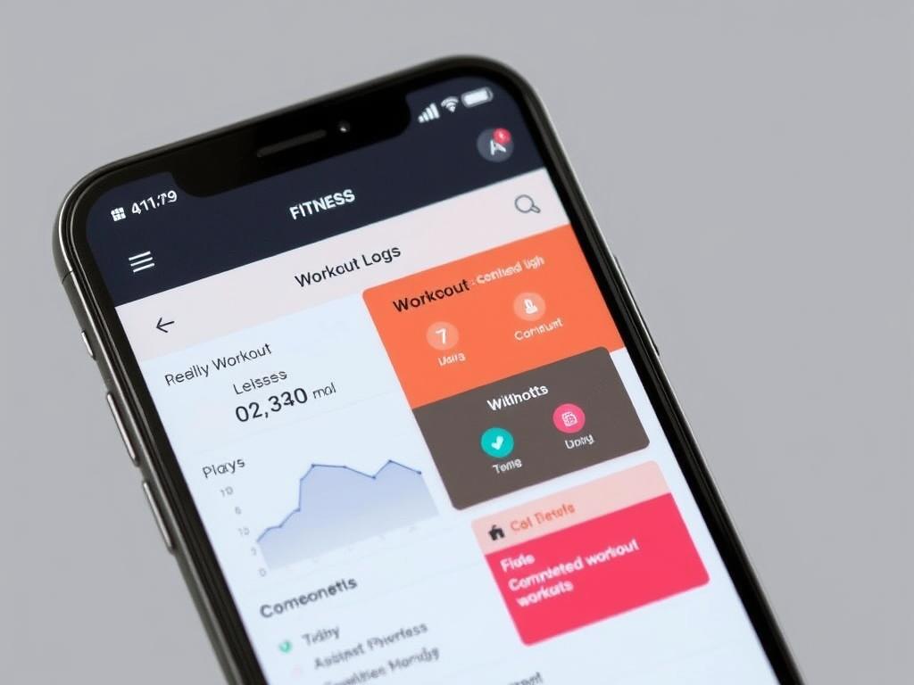 Smartphone menampilkan aplikasi pelacakan kebugaran dengan grafik kemajuan