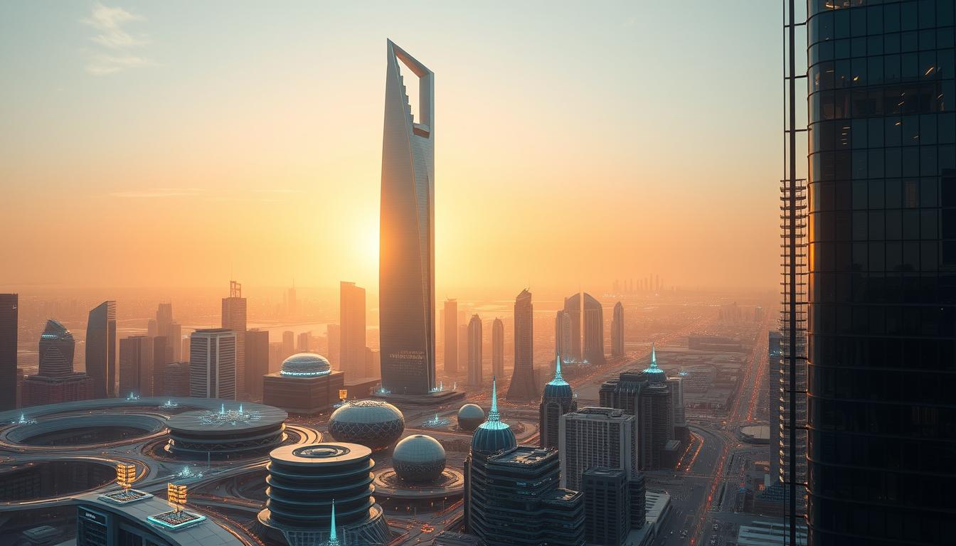 A futuristic cityscape, bathed in a warm, golden glow, serves as the backdrop for the evolving landscape of &quot;Pasal 37.&quot; In the foreground, a towering, sleek skyscraper stands as a symbol of progress, its mirrored façade reflecting the changing legal landscape. Surrounding it, a network of autonomous vehicles and holograms represent the integration of technology and legislation. The middle ground is dotted with smaller, modern buildings, their designs showcasing the innovative architectural principles inspired by the new laws. In the distance, a shimmering skyline stretches out, hinting at the continued evolution and adaptation of Pasal 37 to meet the demands of the future.