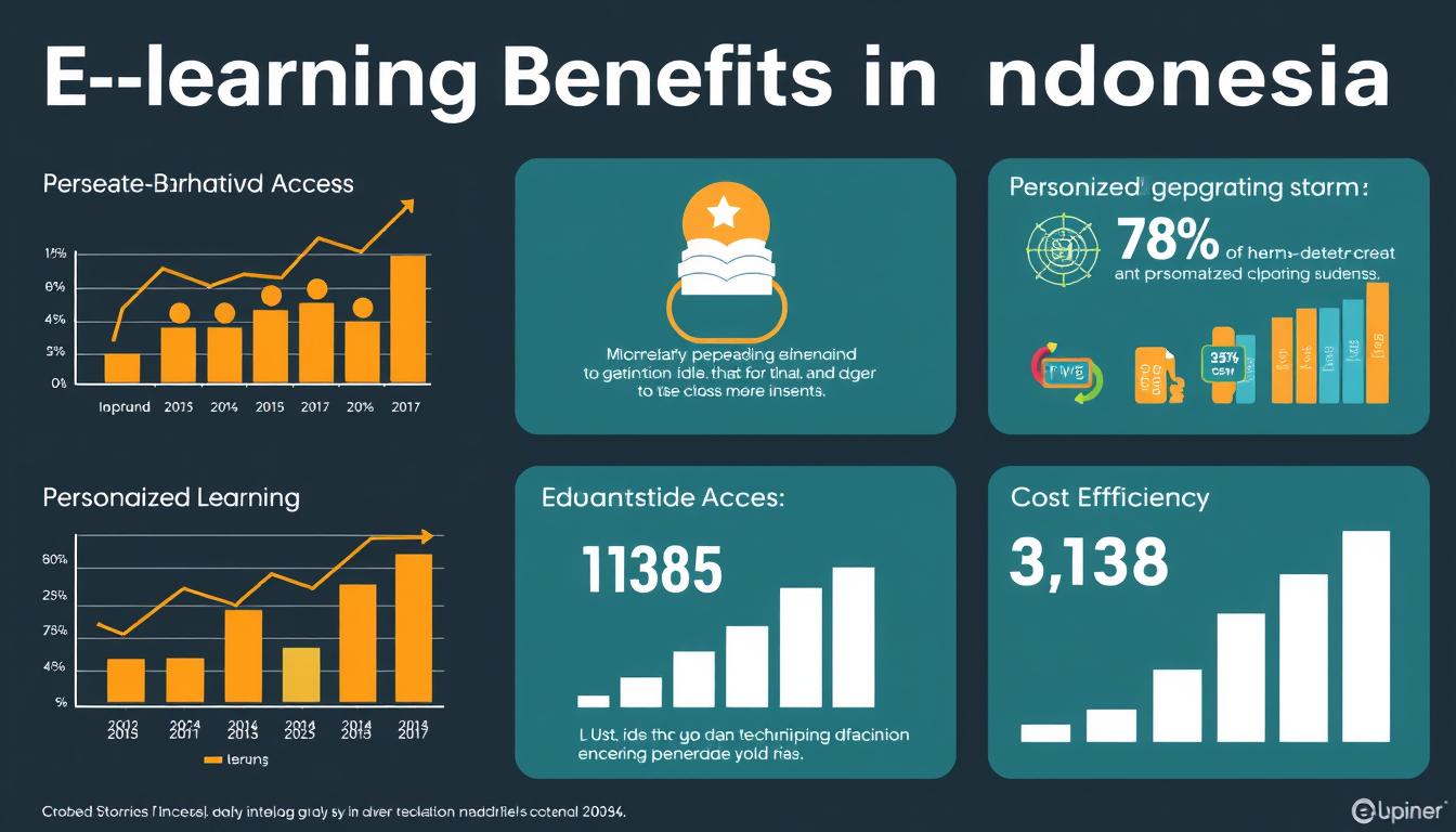 Visualisasi manfaat e-learning di Indonesia dengan grafik peningkatan akses pendidikan