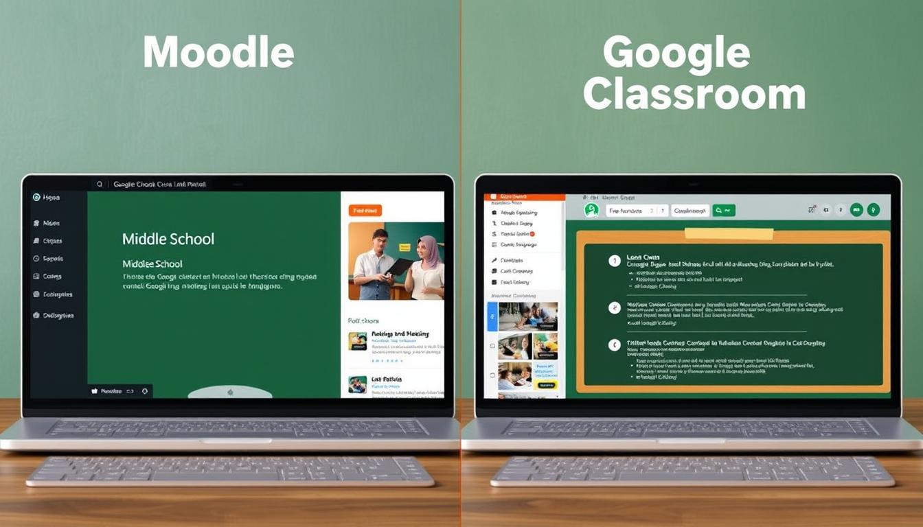 Perbandingan visual antara Moodle dan Google Classroom untuk pembelajaran SMP