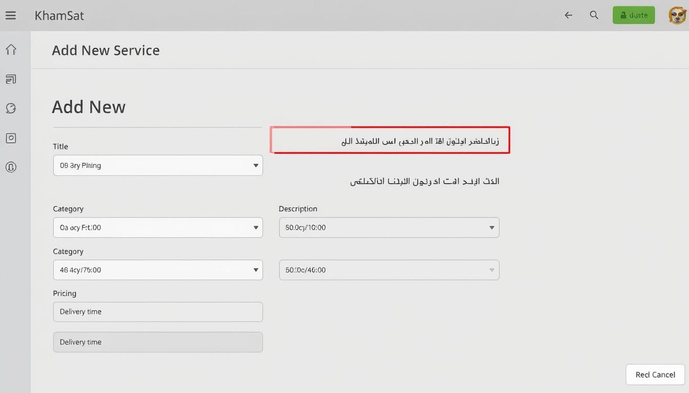شاشة إضافة خدمة جديدة على منصة خمسات لإنشاء متجر إلكتروني والربح بالدولار