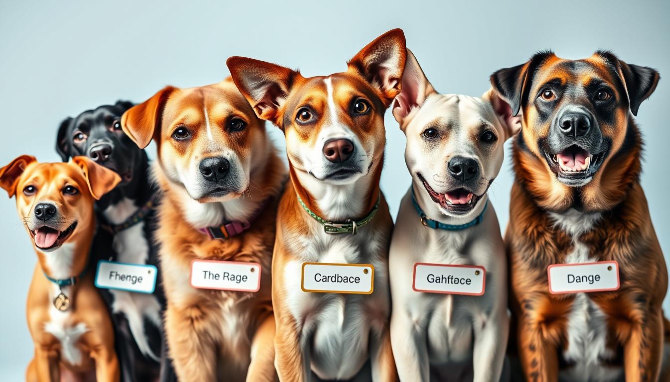 Différentes races de chiens avec des noms adaptés à leurs origines