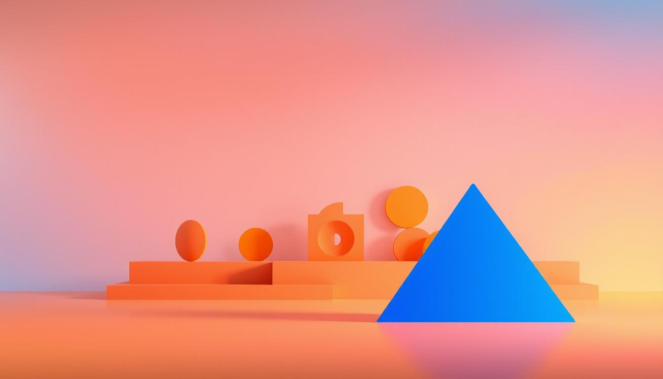 A visually striking composition showcasing the principles of visual hierarchy through a series of geometric shapes and color gradients. The foreground features a prominent triangular form in vibrant shades of blue, positioned to draw the viewer's attention. The middle ground contains a series of rectangular and circular elements in a harmonious palette of warm tones, creating a sense of depth and balance. The background gradually fades into a soft, ethereal gradient, providing a calming and contemplative atmosphere. The lighting is soft and diffused, accentuating the smooth transitions between the various elements. Captured with a wide-angle lens to encompass the full scope of the visual hierarchy, this image aims to inspire and educate designers, architects, and marketers on the power of color and its role in establishing visual dominance and emphasis.
